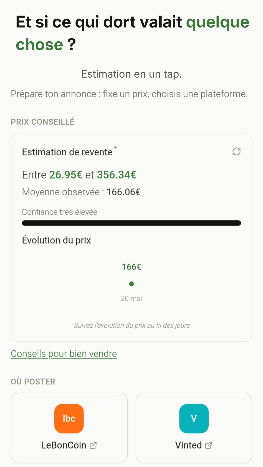 Estimation de valeur d'un objet