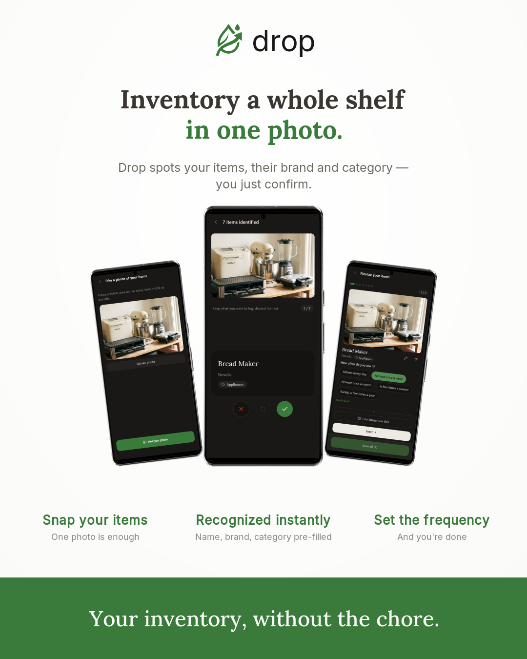 Inventory a whole shelf in one photo: automatic detection of items, brand and category