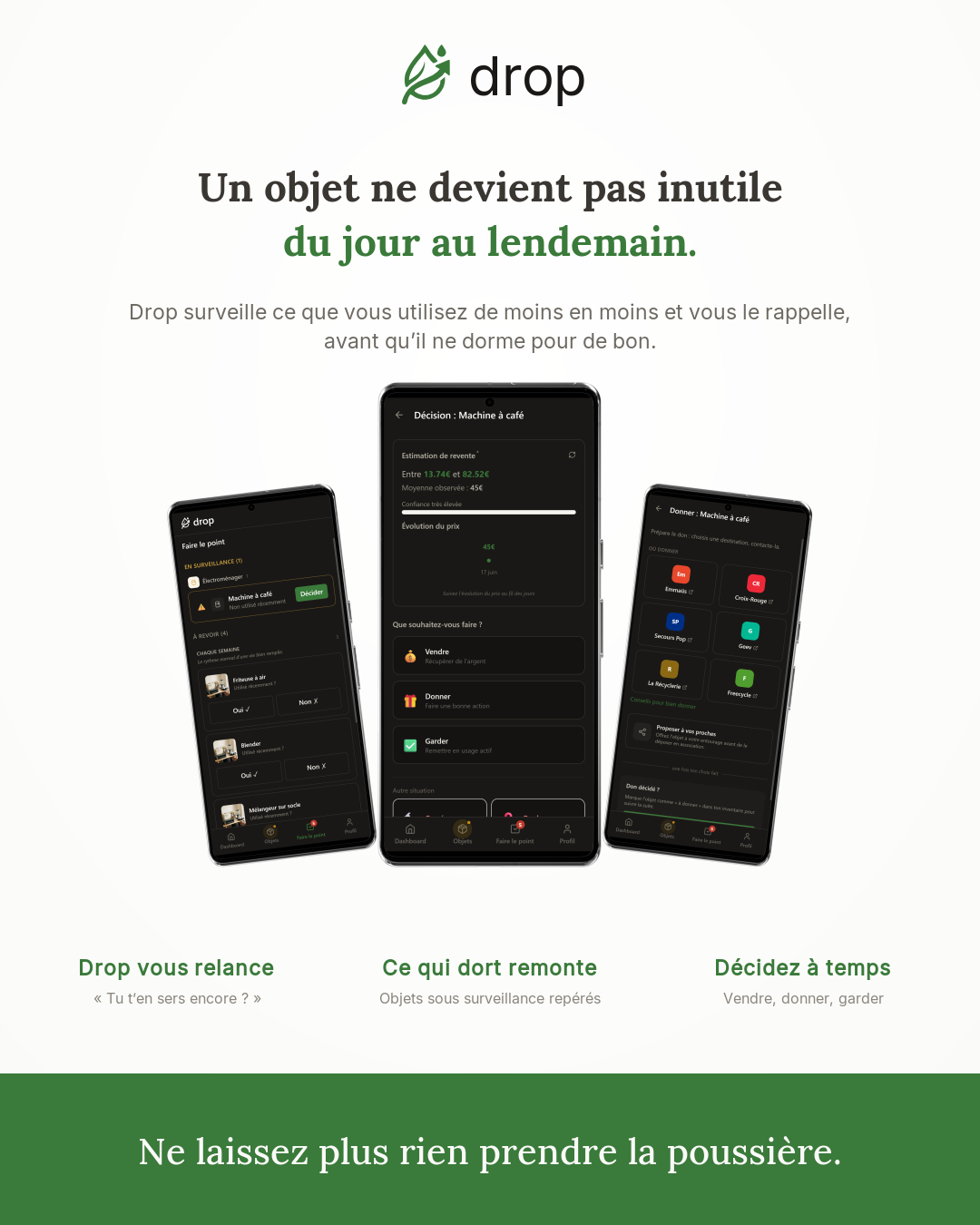 Un objet ne devient pas inutile du jour au lendemain. Drop surveille ce qui s'endort