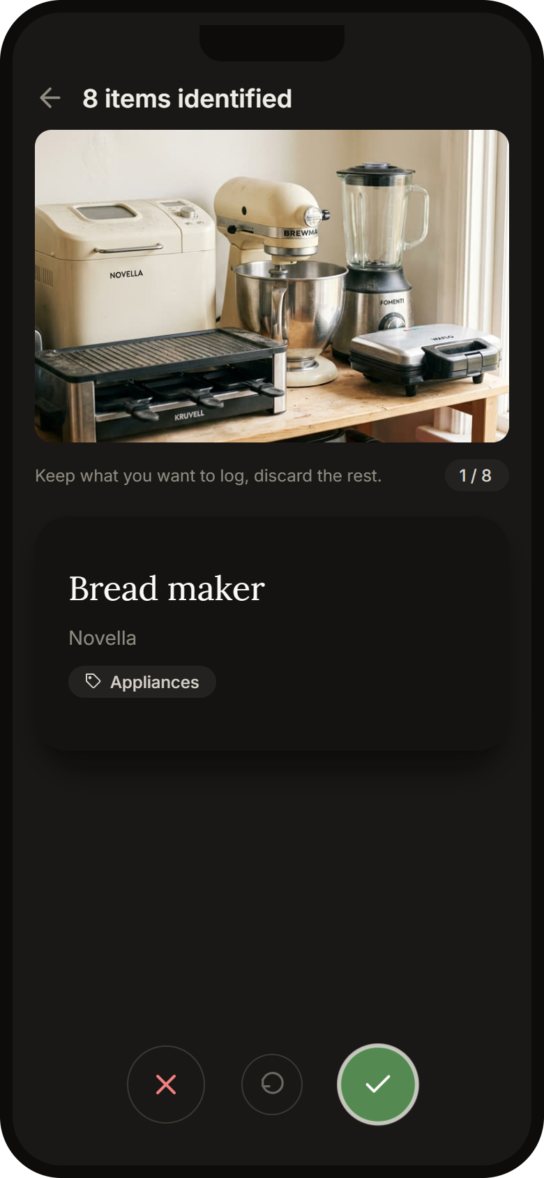 Add item screen with category and usage frequency