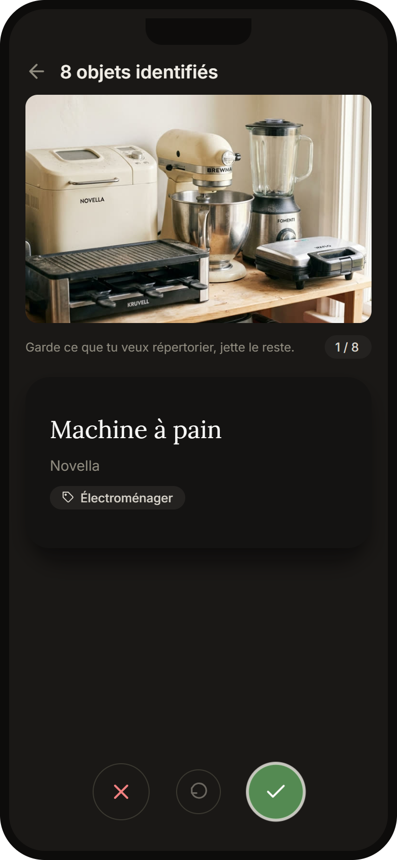 Écran d'ajout d'un objet avec catégorie et fréquence d'usage